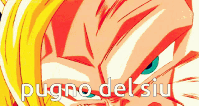 a close up of a person 's face with the words pugno delsiu written in white