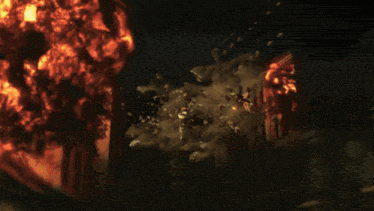 a painting of a building being destroyed by a bomb
