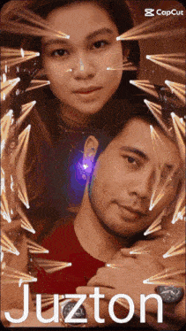 a picture of a man and woman with the name juzton