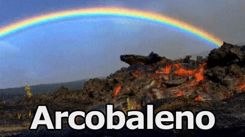 a picture of a rainbow with the word arcobaleno underneath it