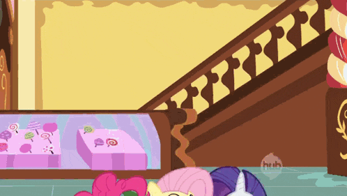 a cartoon of a staircase with the word huh on the bottom left