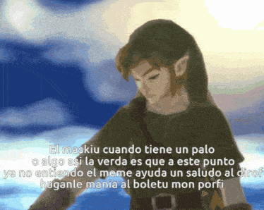 a video game character with a caption in spanish