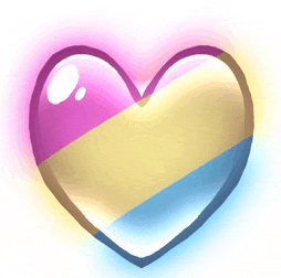 a heart with a pansexual flag in it