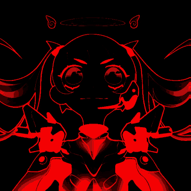 a black and red drawing of a girl with wings