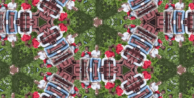 a kaleidoscope of people sitting in a circle
