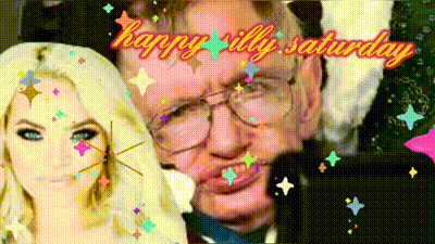 a picture of a man and a woman with the words happy silly saturday