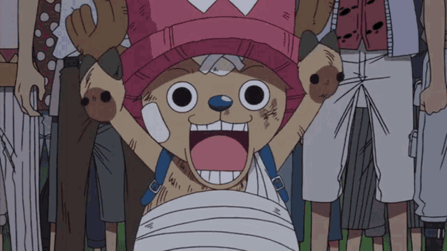 a tony tony chopper cartoon character is surrounded by a group of people