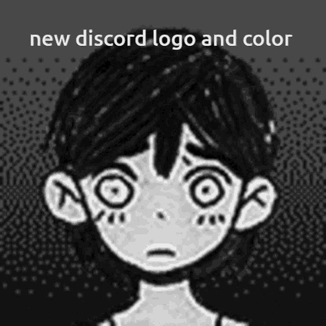 a black and white drawing of a boy with the words " new discord logo and color " below it