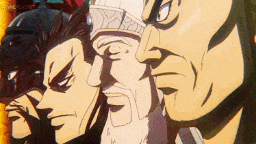 three anime characters are standing next to each other