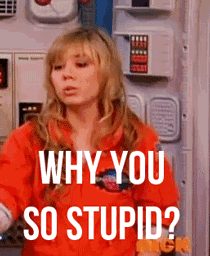 a woman in an orange shirt is asking why you so stupid