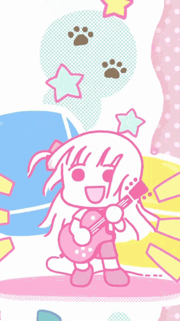 a cartoon drawing of a girl singing and holding a guitar
