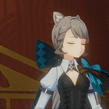 a girl with a cat ear and a blue bow around her neck