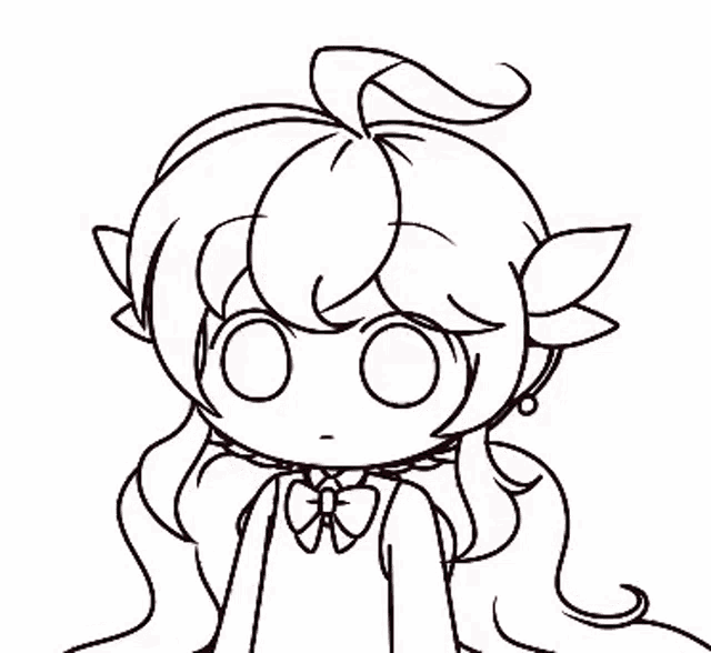 a black and white drawing of a girl with long hair and a bow tie with steam coming out of her hair .