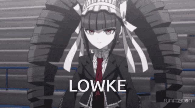a girl in a suit and tie with the word lowke on the bottom