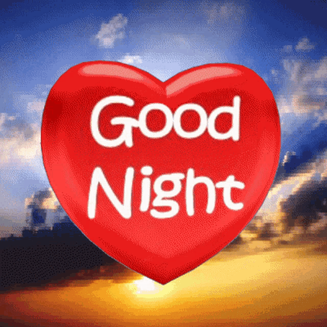 a red heart that says good night on it