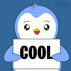 a penguin holds a sign that says cool