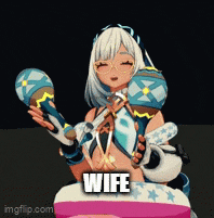a cartoon girl is holding two maracas and the word wife is above her