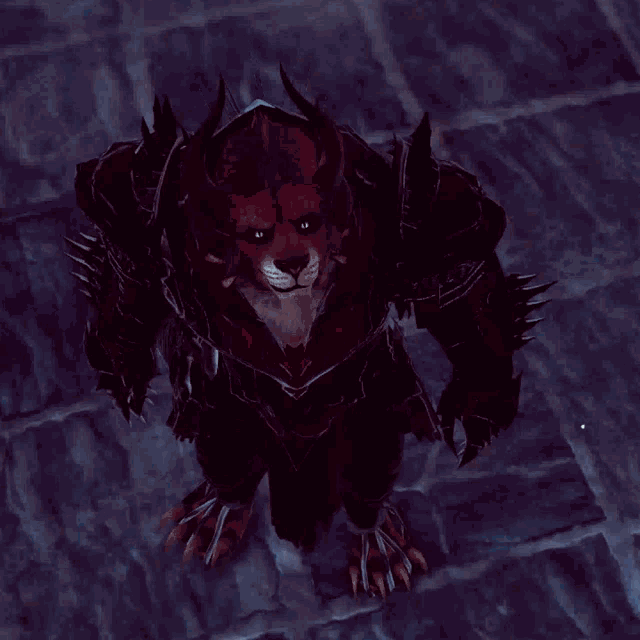 a monster with spikes on it 's head is standing on a rock