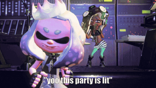 a video game character says " yoo this party is lit " next to another character
