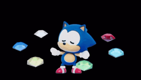 sonic the hedgehog is surrounded by a bunch of gems and a black background .