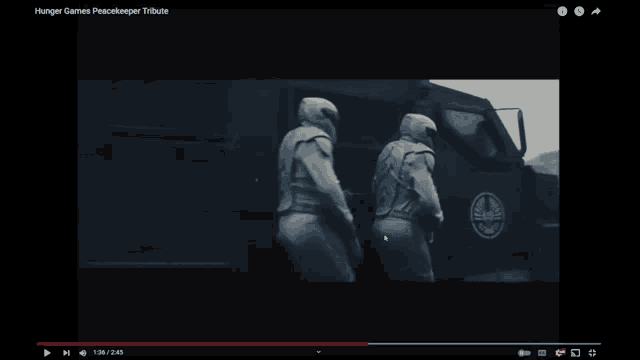 a video of hunger games peacekeeper tribute is being played