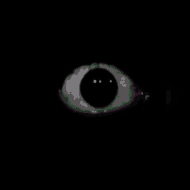a close up of a green and pink eye with a black background