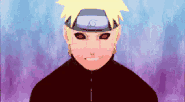 a close up of a naruto character with red eyes and a headband