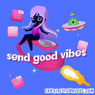 a poster that says " send good vibes " with a girl on it