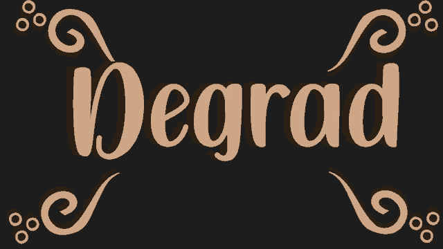 the word degrad is on a black background with some swirls around it