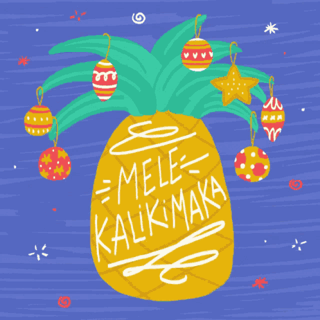 a pineapple with christmas decorations and the words mele kalikimaka
