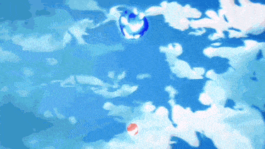 a blue and white sphere is floating in the sky