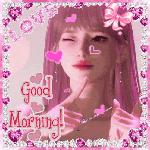 a picture of a girl with the words good morning