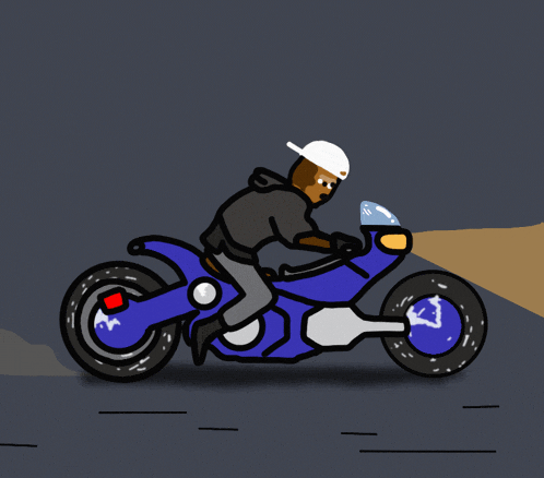 a cartoon of a man riding a motorcycle