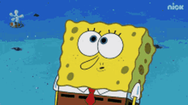 a cartoon of a spongebob squarepants character with a nick logo behind him