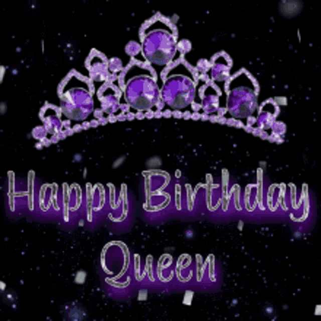 a happy birthday queen card with a purple tiara on it