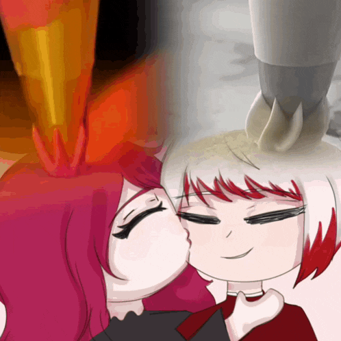 a cartoon of two girls kissing each other