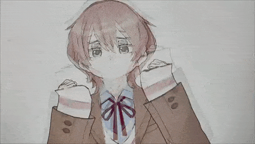 a drawing of a girl in a suit with a red bow