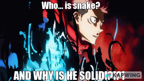 a cartoon character with the words who is snake and why is he solid on the bottom