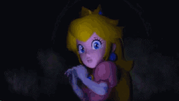 a close up of princess peach 's face with a surprised look on her face
