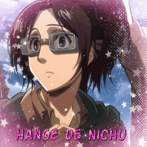 a picture of a girl with hange de nichu written in pink
