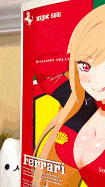 a poster of a girl with a ferrari logo