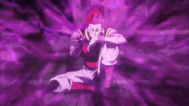 a man is standing in a forest with a purple light coming out of the ground .
