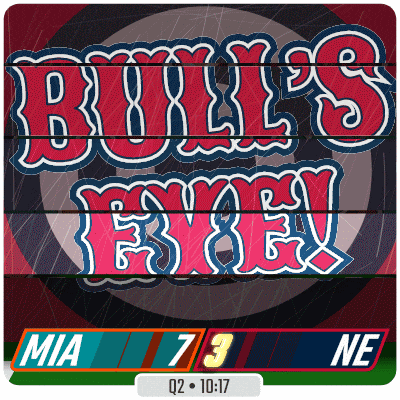 a sign that says ' bull 's eye ' on it with a score of 73 to ne