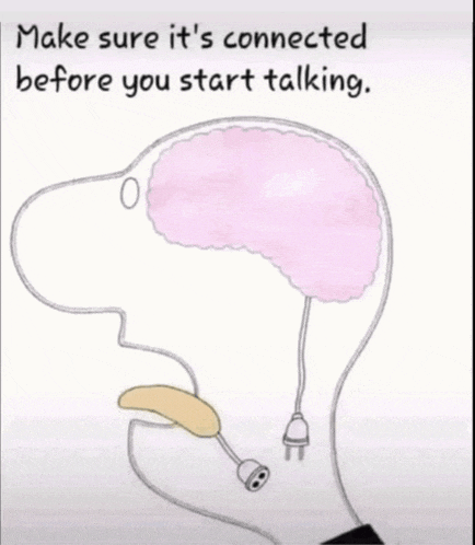 make sure it 's connected before you start talking written on a drawing of a brain