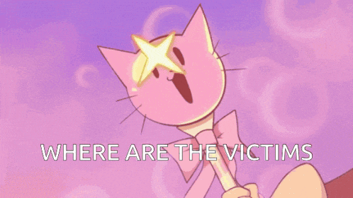 a cartoon of a cat with the words where are the victims written below it