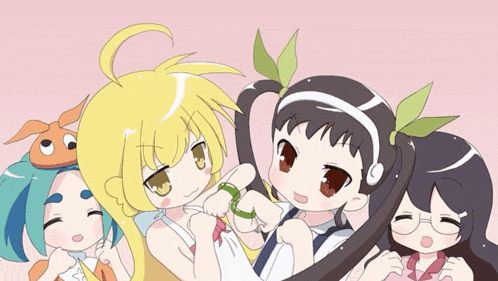 a group of anime girls are posing for a photo