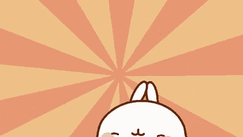 a cartoon rabbit is holding a yellow chicken and flowers .