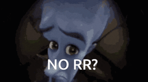 a cartoon character is saying no rr in a dark room