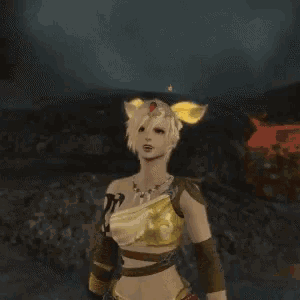a woman with a crown on her head is standing in front of a lava flow
