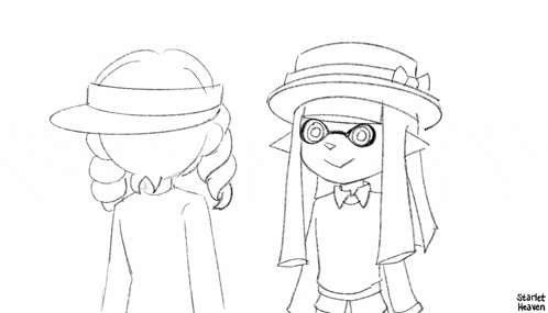 a black and white drawing of a girl giving another girl a high five .